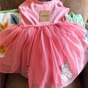 Mini Boden Girls Katie Tulle Appliqué Dress  Almond Pink Unicorn 3-4Y